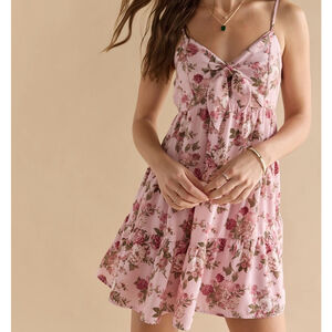 Trixxi Pink Floral Tiered Babydoll Mini Dress M
